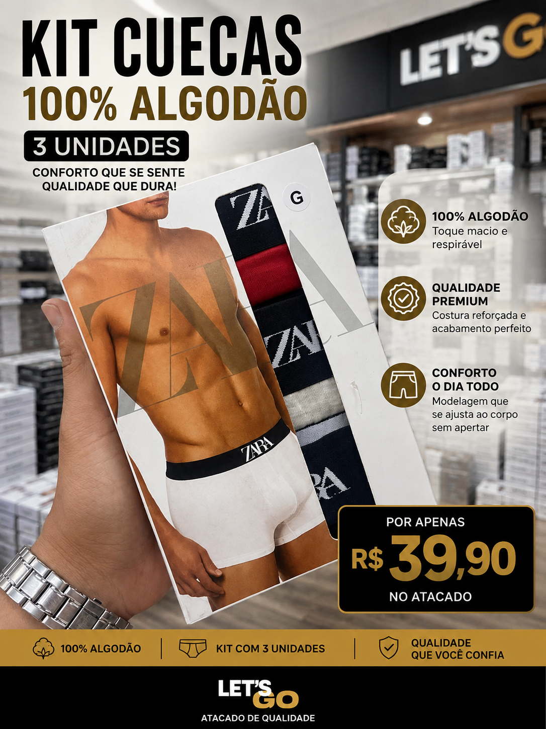 kit cueca 100% algodão